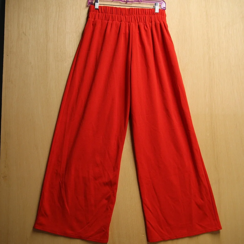 Vamp Red Wide Leg Pants High Waisted Tie Waist Flare Trousers Made in USA Office